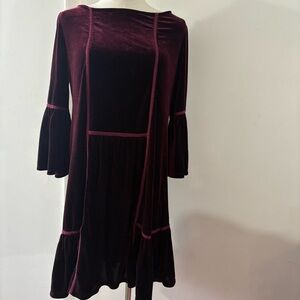 ViVi Violet Weekend Burgundy Velour Bell Sleeve Dress Sz M Whimsigoth Boho Fairy